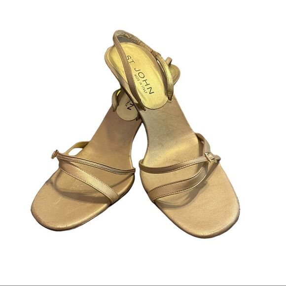 St John Gold /Champagne Metallic Open Toe and Open Heel Strappy Shoes Size 8 - Picture 2 of 11
